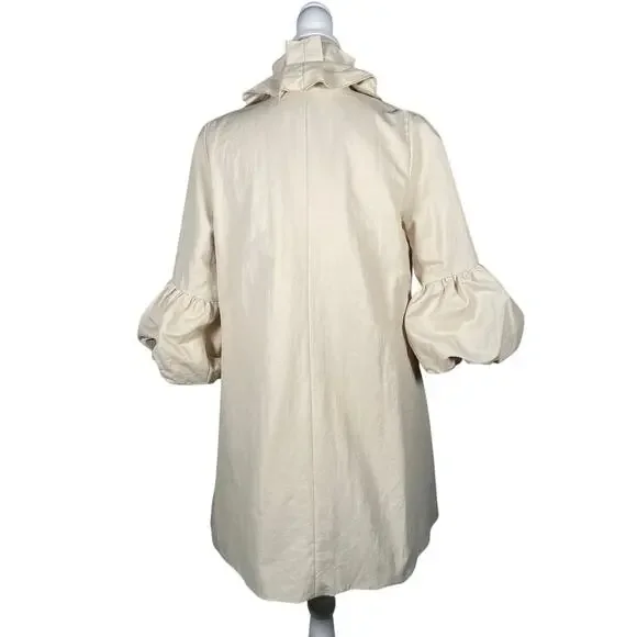 Ryu VTG Jacket Trench Coat Womens Med Cream Ruffles Lined Rosettes Boho NWOT - Picture 4 of 5